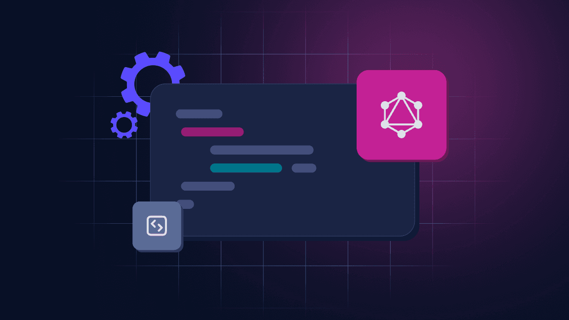 Code block illustration with GraphQL logo on it