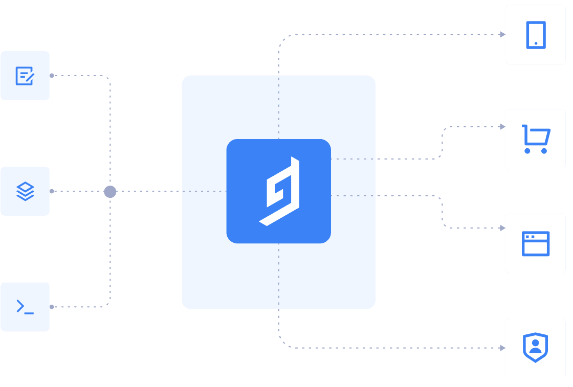 Hygraph logo in the center of data icons