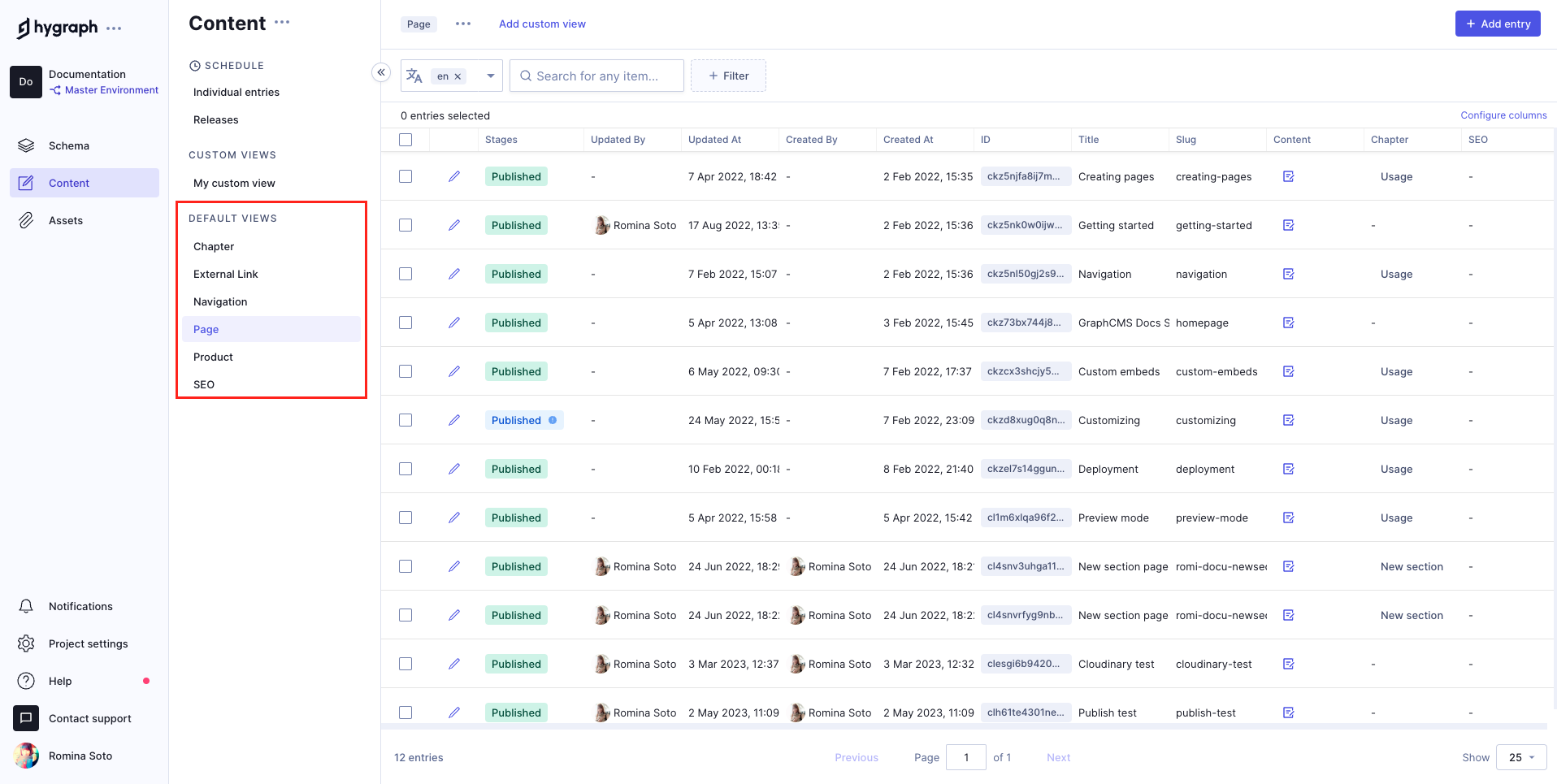 Content editor - default views